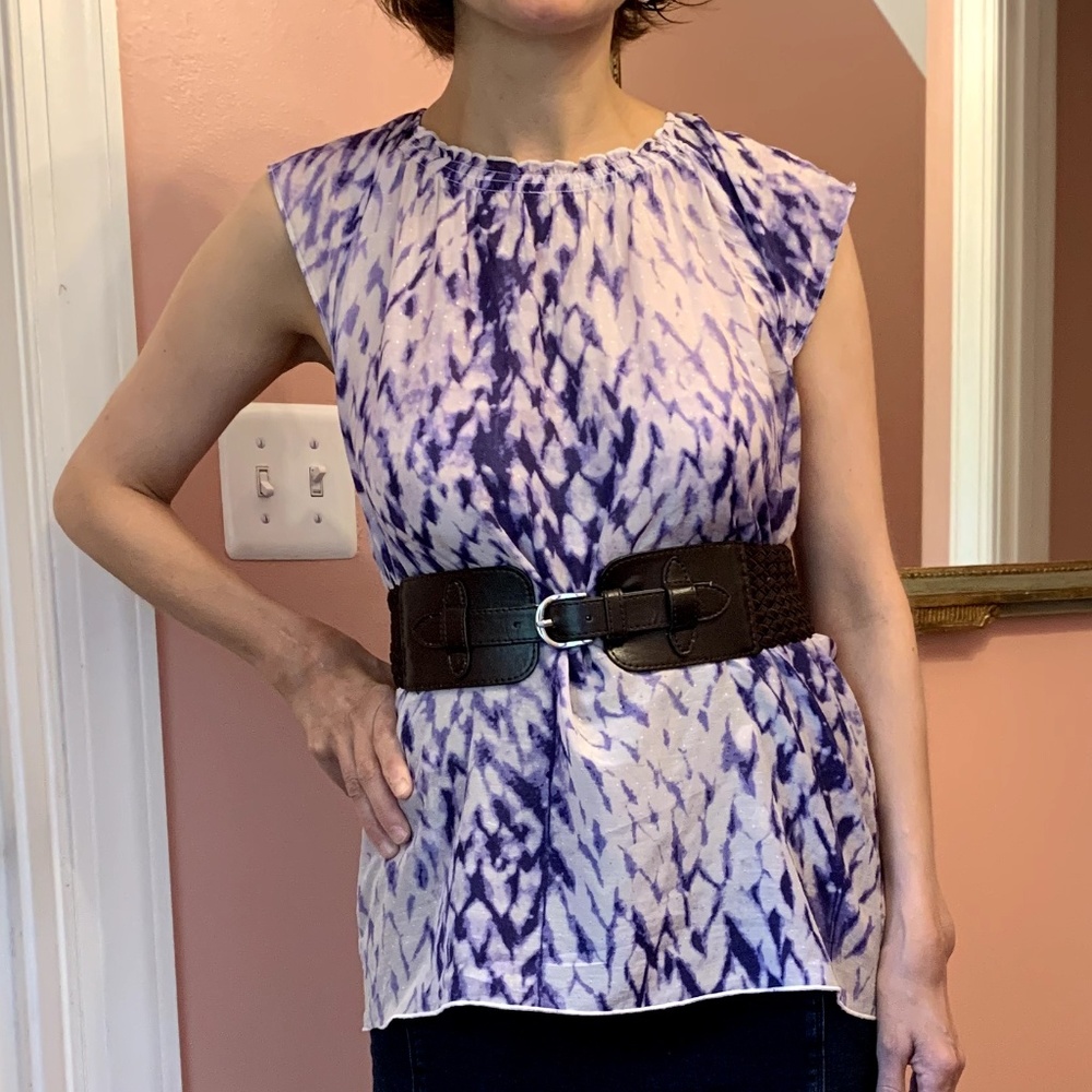 Cotton Silk Blend Short Sleeved Purple Blouse NWT - Picture 2 of 7